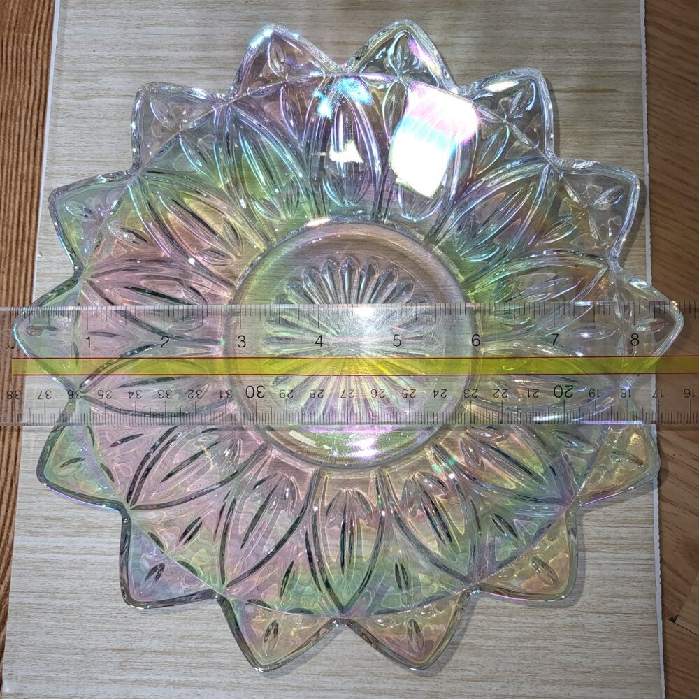 Vintage Federal Glass Stunning Clear Iridescent Petal Bowl 8.5" - Picture 6 of 16